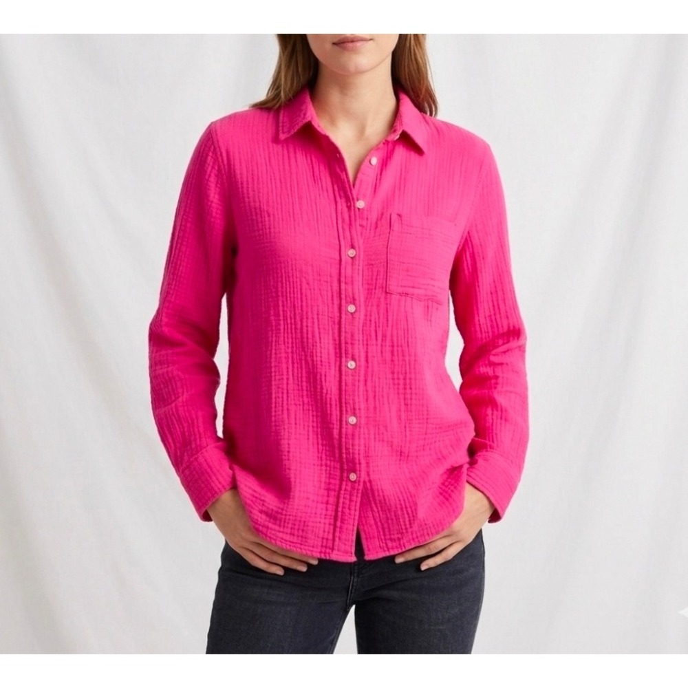 J.Crew Factory Womens Pink Gauze Cotton Button Down Shirt Size Small